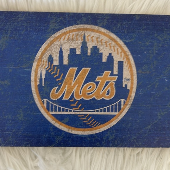Mets Man Cave Wall Sign NWT blue orange 24” x 6” wooden Mets sign - Picture 2 of 4
